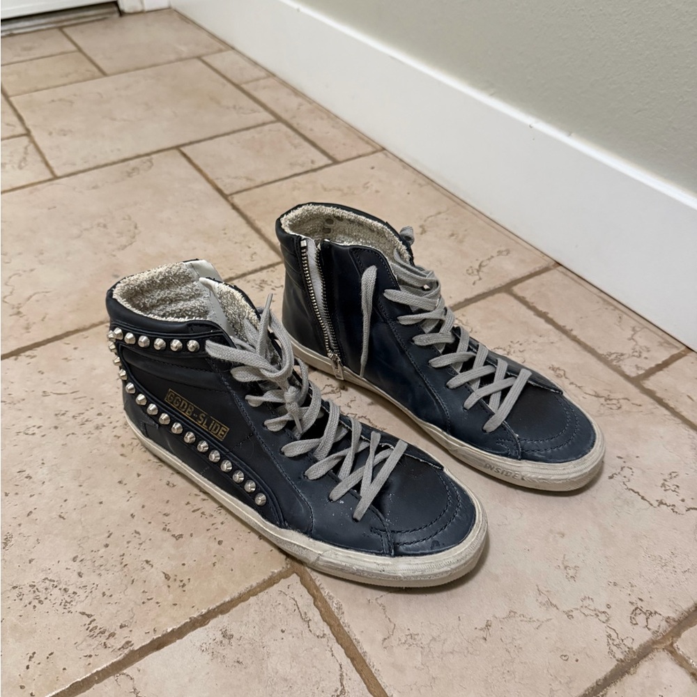 Golden Goose Slide Sneaker Black Leather Studs - Picture 5 of 6